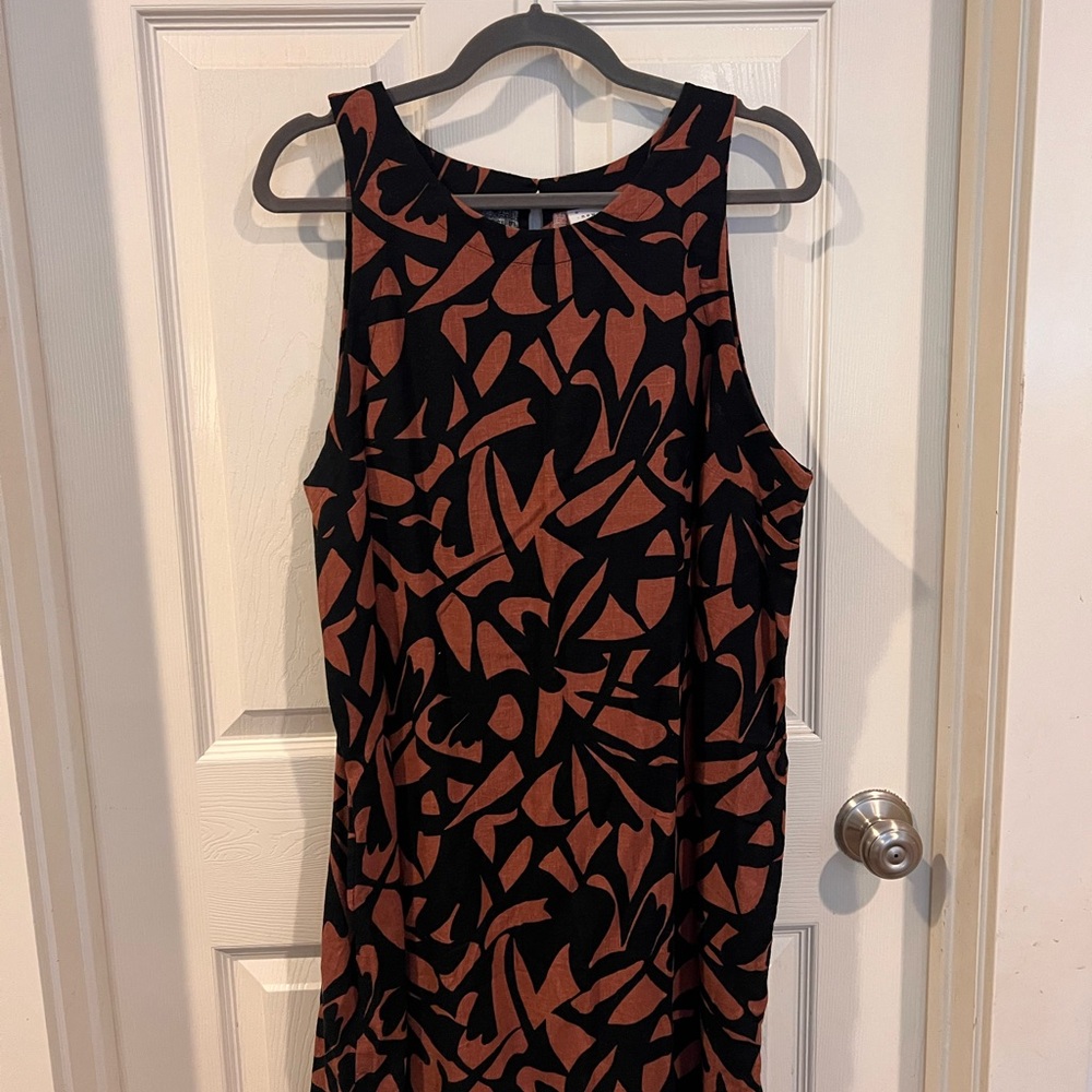 a new day Black and Rust Abstract Midi Dress